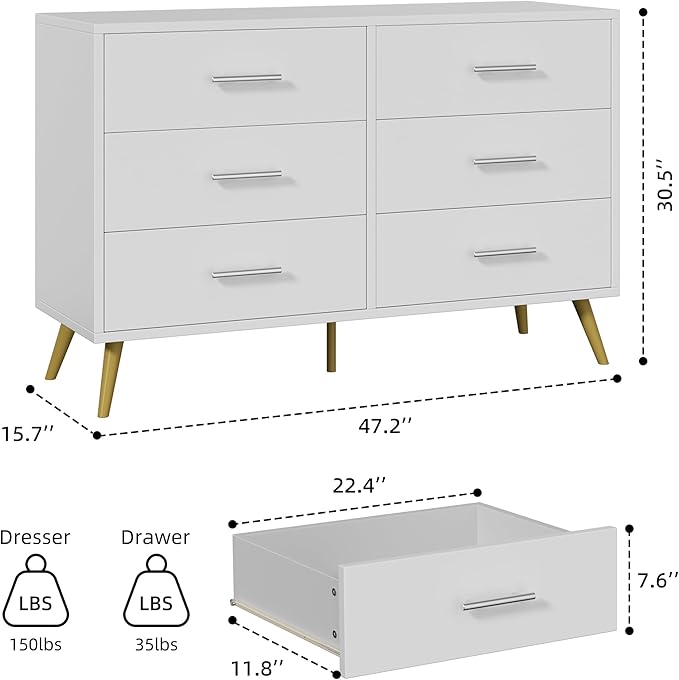 Shintenchi 6 Drawer Dresser, Wide Chest of Drawers Organizer Storage - Image 3