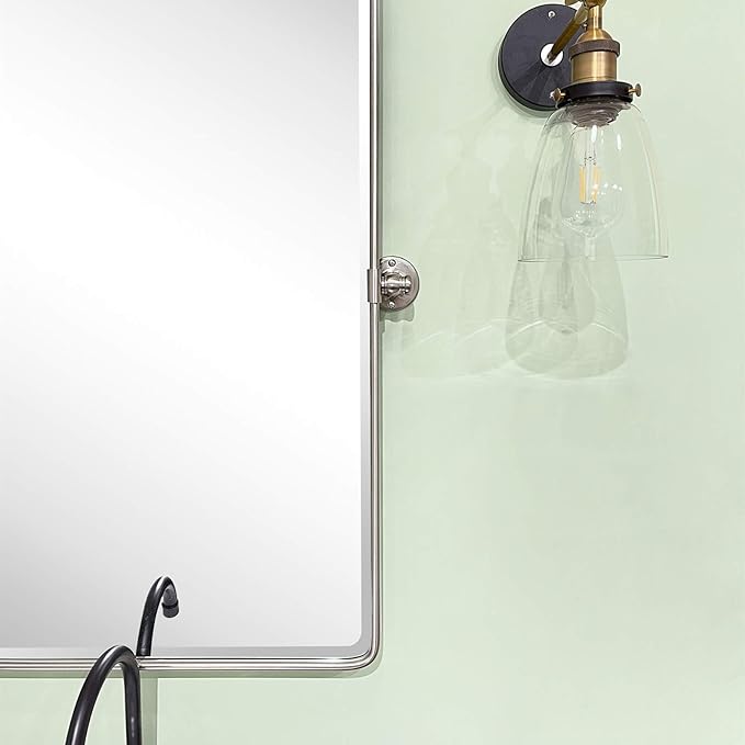 TEHOME 27 x 35'' Farmhouse Brush Nickel Metal Framed Pivot Rectangle Bathroom - Image 4