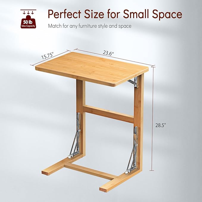 Tatub 24'' Folding TV Tray Table, Foldable C Shaped End Table Slide Under Couch - Image 3