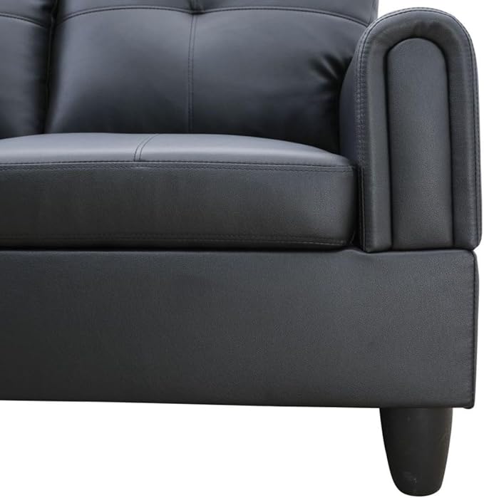Black White L-Shaped 3-Piece Faux Leather Sofa - Image 5