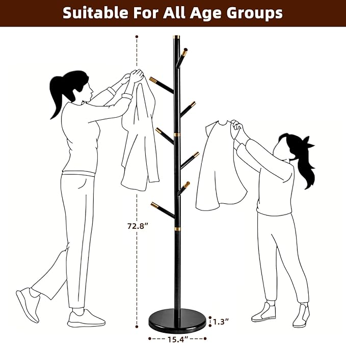 Uniclinens Coat Rack Freestanding Solid Wood Coat Tree Standing - Image 5
