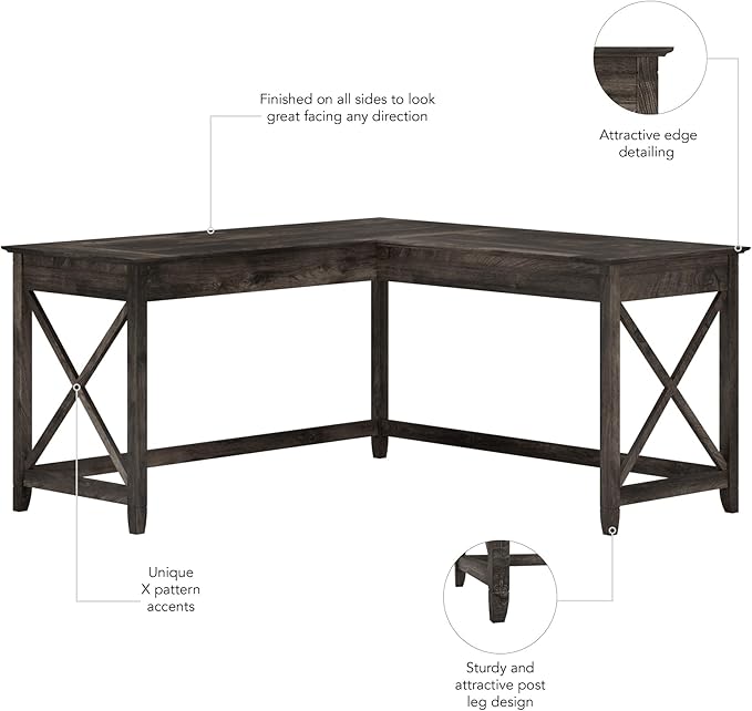 Bush Furniture Key West L Shaped Desk, 60-inch Modern Farmhouse Writing Desk - Image 5