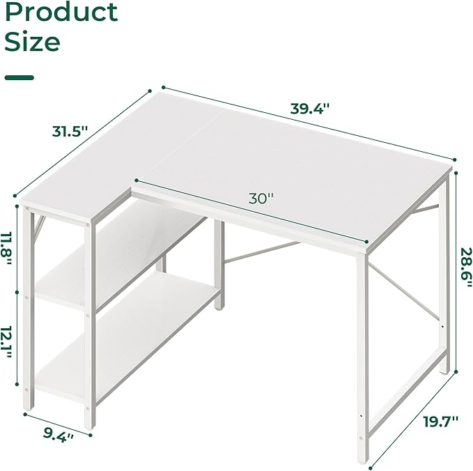 Huuger L Shaped Desk, 39 Inches Computer Desk - Image 3