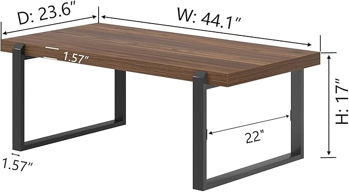 FOLUBAN Modern Coffee Table, Rustic Wood and Metal Center Table, Industrial - Image 2
