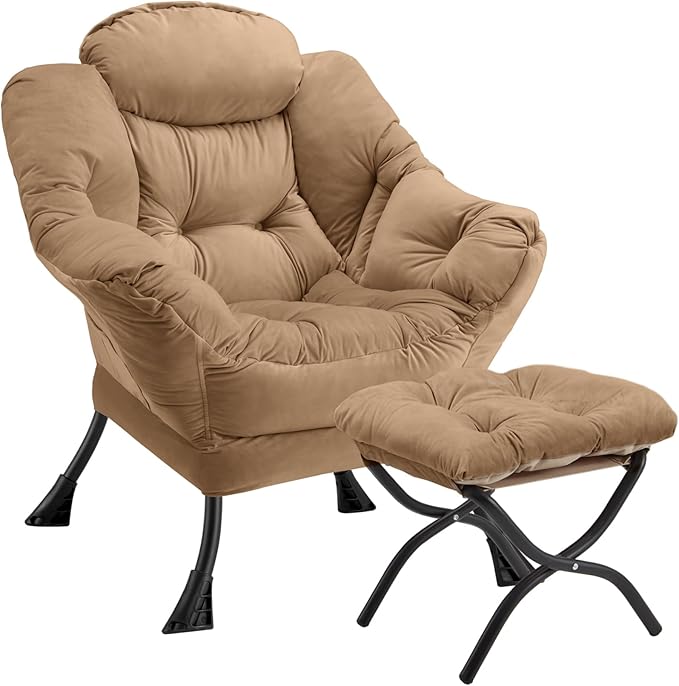 Lazy Chair with Folding Ottoman Modern Large Accent Chair, Contemporary Lounge by Congermom