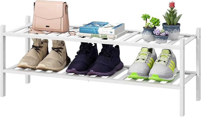 Long Shoe Rack for Entryway, Shoe Organizer for Hallway Closet, Bamboo Wood by VIEWCARE