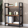 Natural Real Solid Wood Bookcase, 3 Tier Metal and Wood Open Book Shelf Storage by WH-AOERPUMY