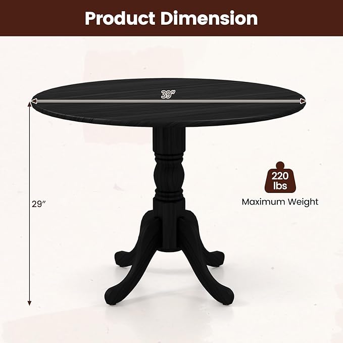 COSTWAY Round Dining Table for 4, 39 inch Kitchen Table - Image 3