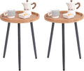 Tiita 2 Pack Rattan Round End Table Mental Side Table Nightstand/Small Wood by TiitaHome