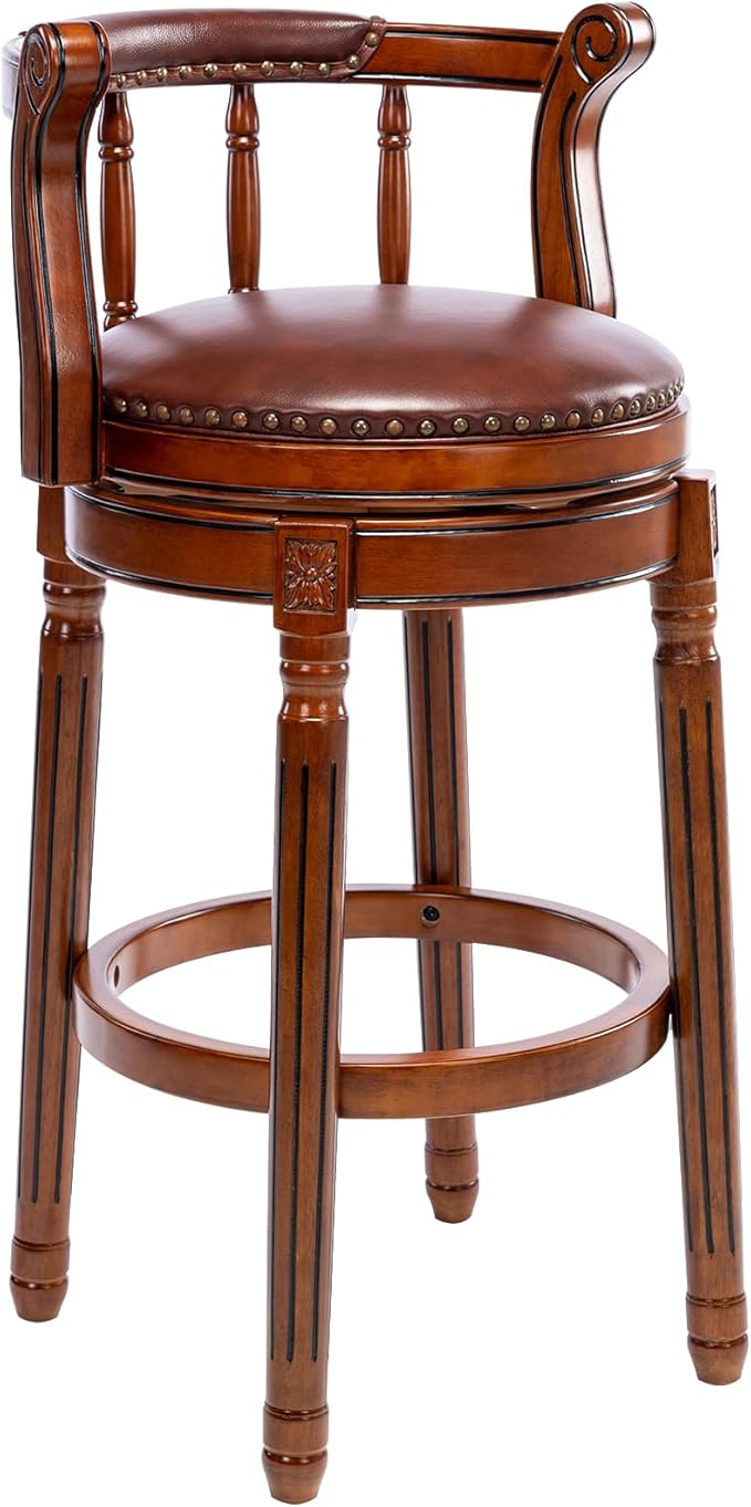 Cow top Leather Wooden Bar Stools, 360 Degree Swivel Bar Height Chair by AULIFE