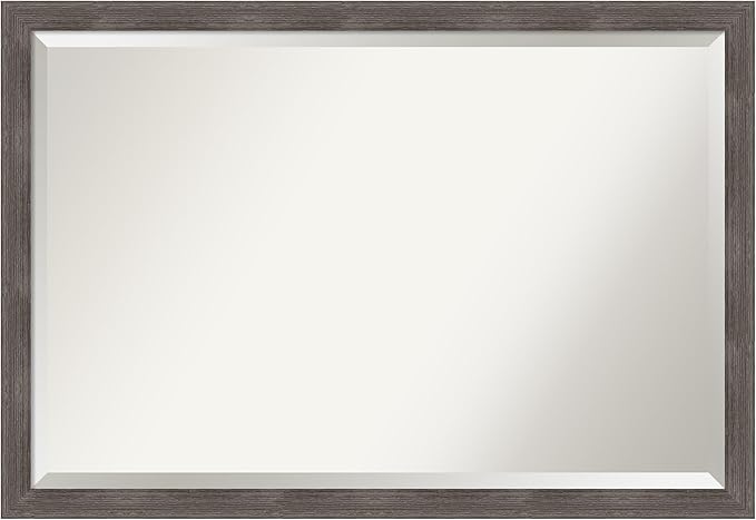 Amanti Art Grey Wall Mirror 27x39 Pinstripe Lead Grey Rectangle Bathroom Mirror by AmantiArt