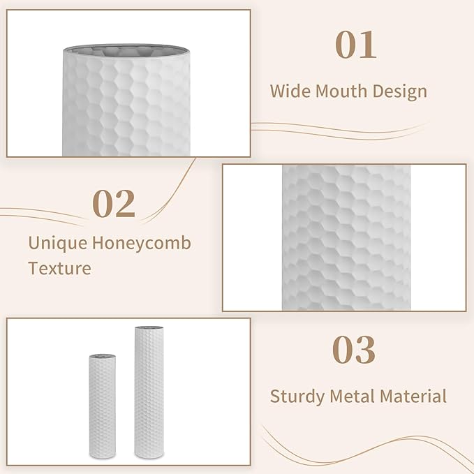 Sziqiqi White Tall Vases for Floor: 27.6/21.7in Metal Cylinder Handmade Flower - Image 7