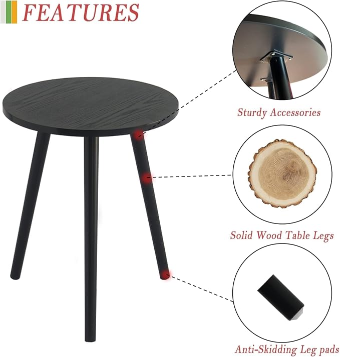 AWASEN Round End Table, Bedroom and Balcony, Easy Assembly, 19.5''H x 16''D - Image 4