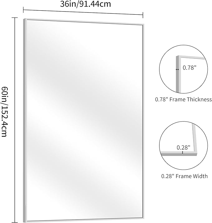 YIROMAN Bathroom Mirror 60"x36", Large Brushed Silver Bathroom Mirror - Image 4