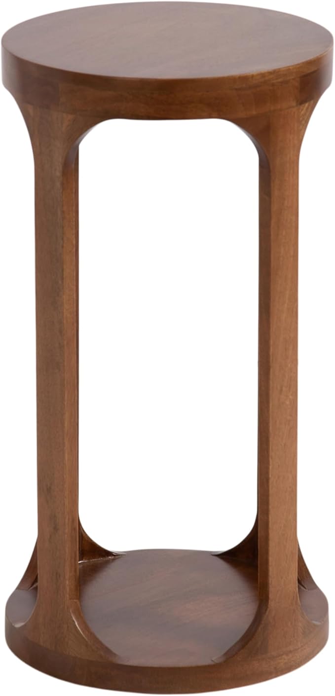 Kate and Laurel Dahl Modern Slatted Wooden Round Drink Table; 12 x 23; Walnut - Image 9