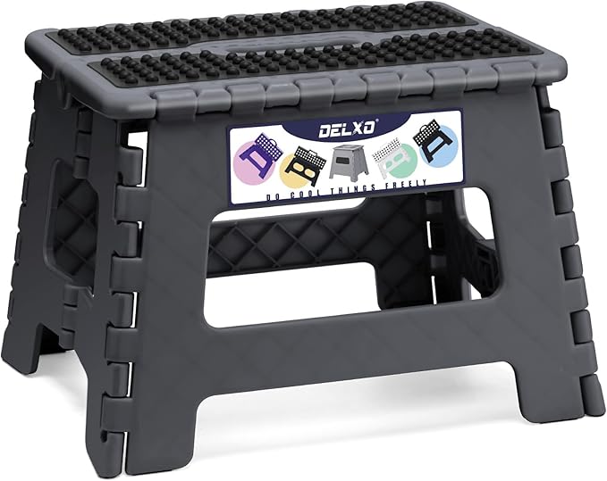 Delxo Folding Step Stool 9 Inch, Non-Slip Foldable Stools Up to 300 LBS by Delxo