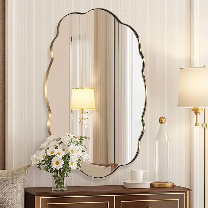 ANDY STAR Oval Bathroom Mirror, 30x40 Inch Scalloped Wall Mirror, Modern by ANDYSTAR