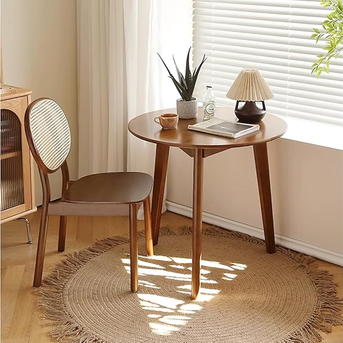 Rustic Round 3 Legs Casual Dining Table, Dark Brown Rubberwood Coffee Table End by NICOKI