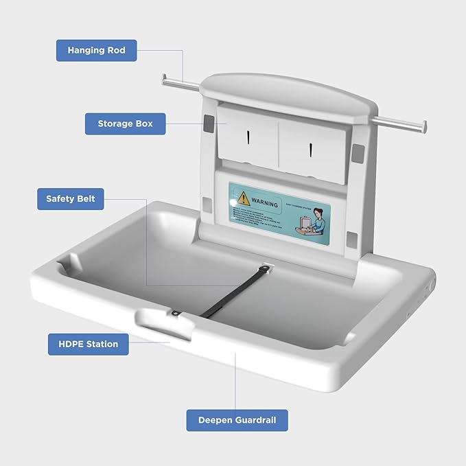 Commercial Baby Changing Station, Wall Mounted Horizontal Baby Changing Table - Image 2