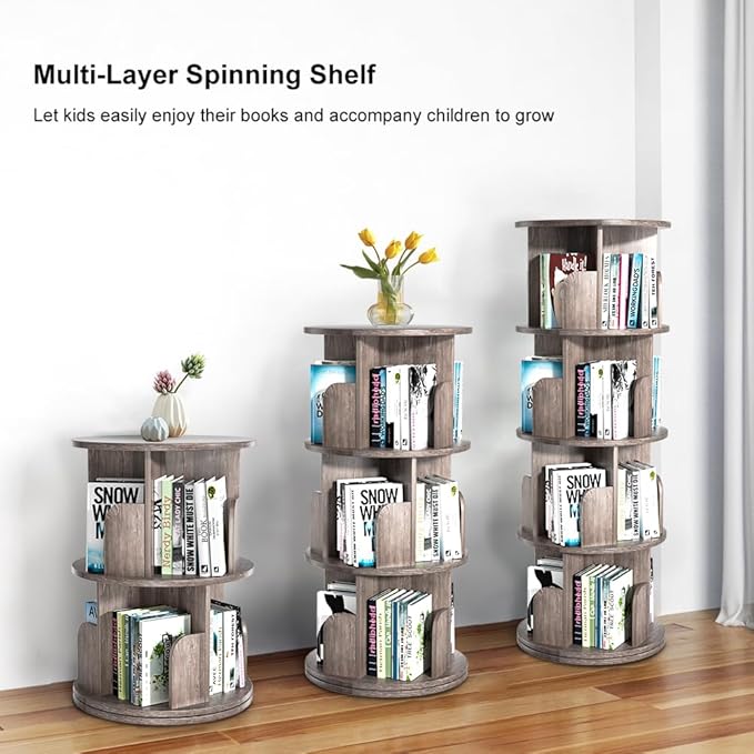 Nidouillet Rotating Bookshelf, Revolving Bookcase 360 Display Round Bookshelf - Image 8