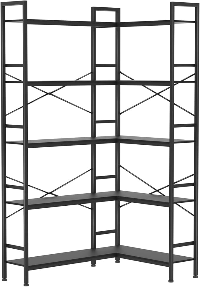 Black Corner Bookshelf, 5 Tiers Corner Bookcase by Lazyvan