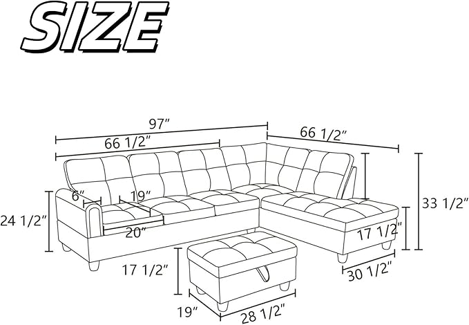 NAYSAYE Sectional Couch with Ottoman Storage, L Shaped Couch Sofa Furniture Sets - Image 2