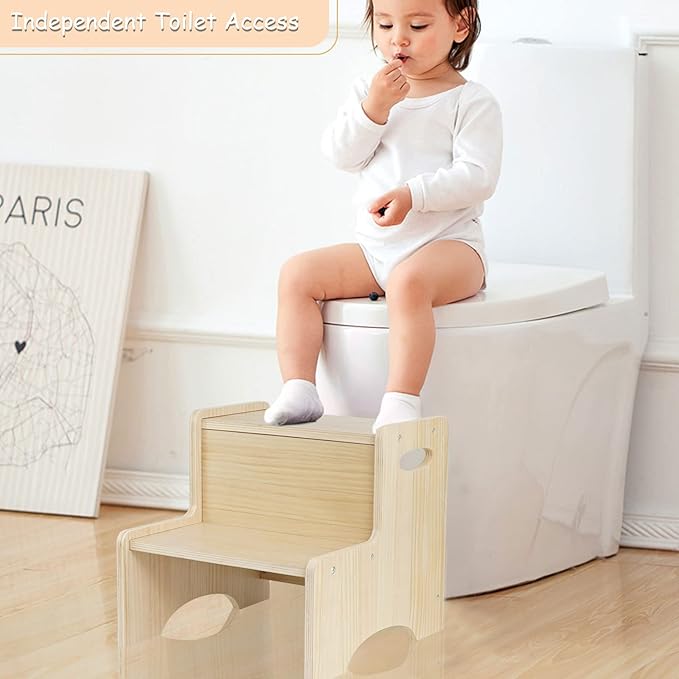 WOOD CITY Toddler Step Stool for Kids, Wooden Two Step Children's Stool - Image 6