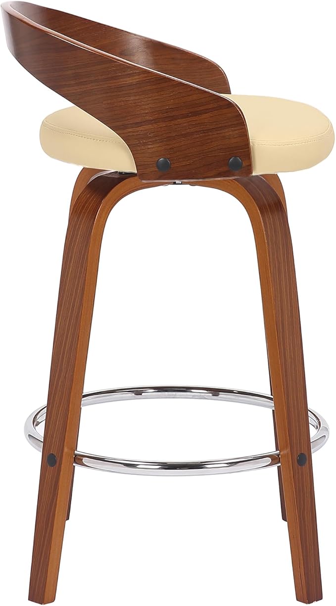 Armen Living Sonia 26" Counter Height Swivel Cream Faux Leather and Walnut Wood - Image 7
