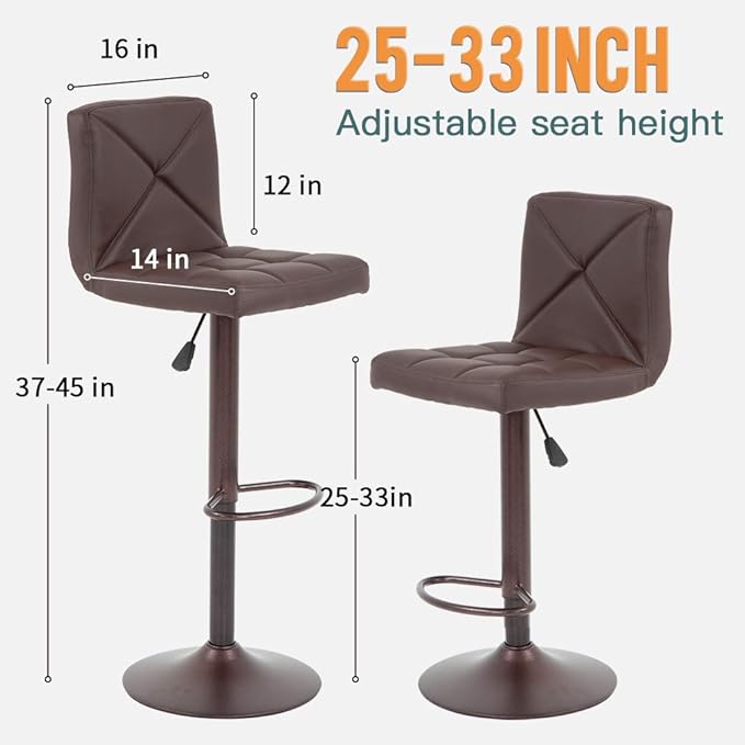 BestOffice Bar Stools Set of 2, PU Leather Swivel Bar Stools Kitchen Counter - Image 3