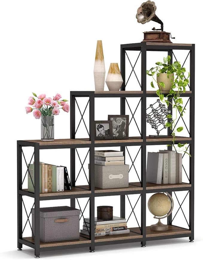 Tribesigns 12 Shelves Bookshelf, Industrial Ladder Corner Bookshelf 9 Cubes - Image 8