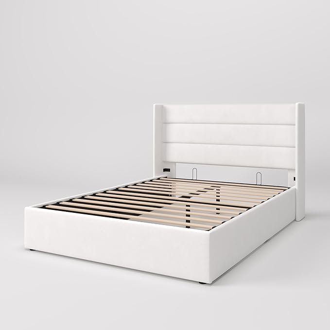 SHA CERLIN Full Size Lift Up Storage Bed/Velvet Upholstered/Modern Wingback - Image 9