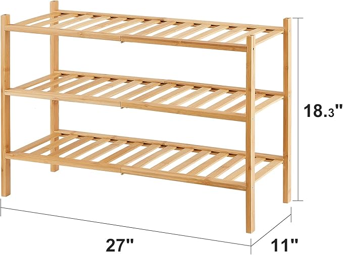 3-Tier Free Standing Shoe Racks, Bamboo Wood Shoe Rack - Image 3