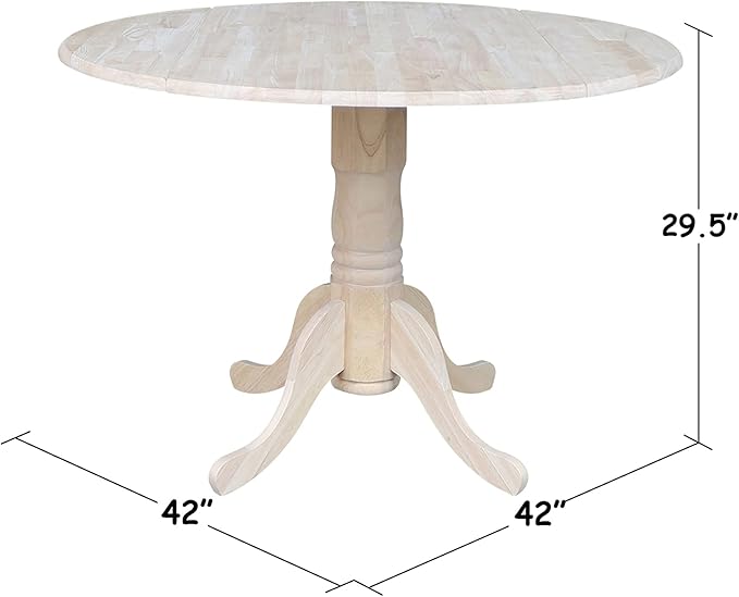 IC International Concepts, Round Dual Drop Leaf Pedestal Dining Table, Solid - Image 9