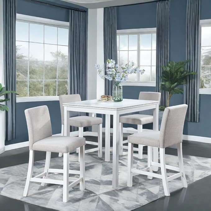 Dining Table Set for 4, Counter Height, Includes 4 Upholstered Chairs for Living by ChicFurnit