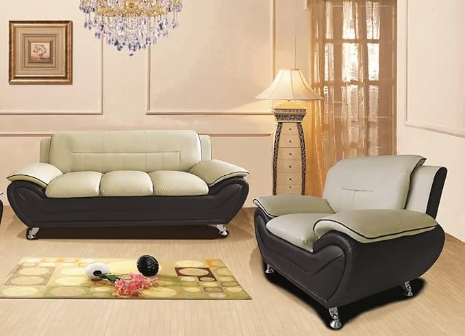 Container Furniture Direct Michael Sofa and Chair Set, Camel/Black by ContainerDirect