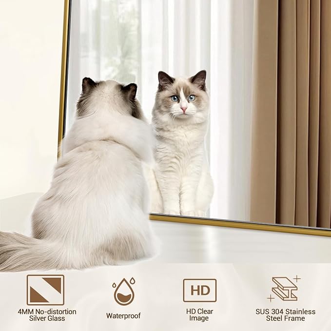 ANDY STAR 24x36 Rectangle Bathroom Mirror, Brushed Gold Stainless Steel Metal - Image 3