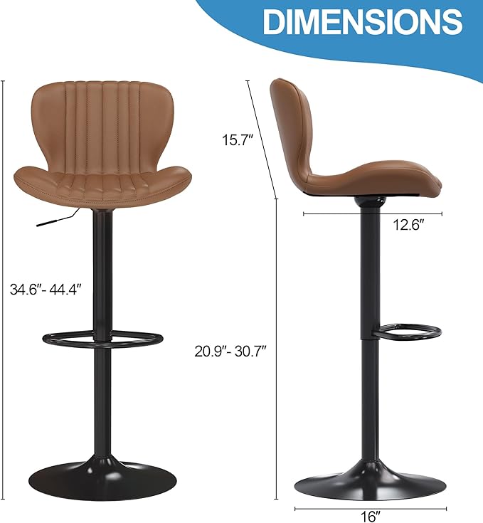 Shintenchi Bar Stools Set of 2 Modern Swivel Bar Chairs, Counter Height Faux - Image 7