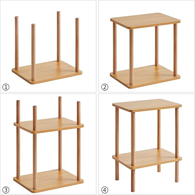 IBUYKE 2-Tier Side Table, Solid Wood Tall End Table - Image 8