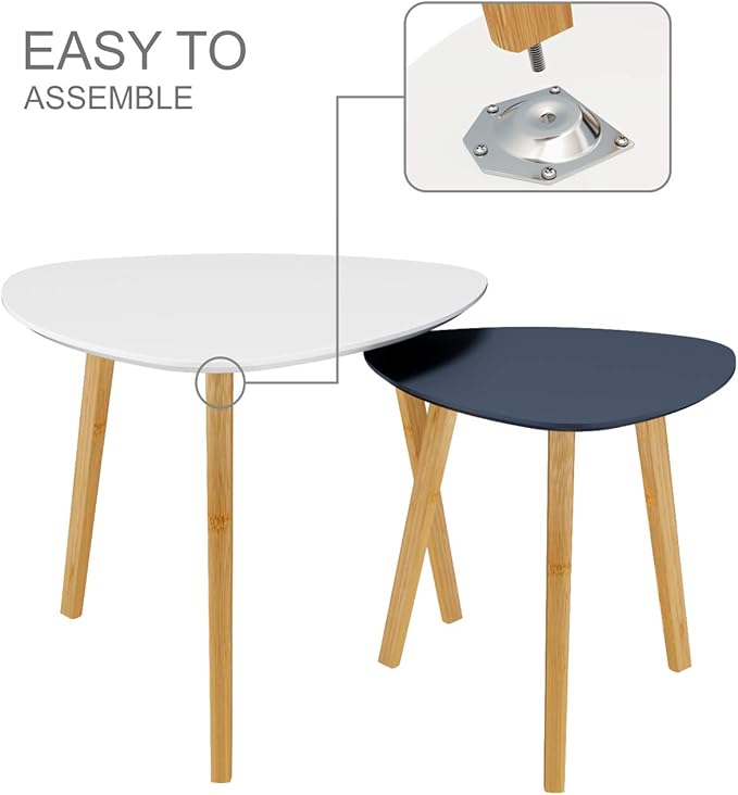 BAMEOS Bamboo Nesting Triangle End Table, Balcony in White & Grey - Image 10