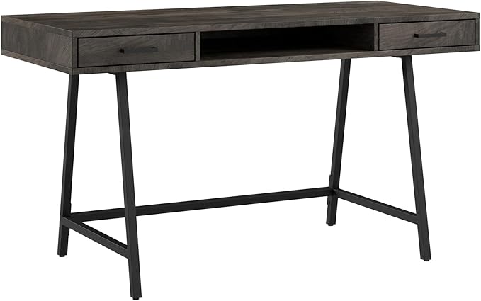 Bush Furniture Steele 54W Writing Desk in Dark Gray Hickory | Computer Table by BushHome