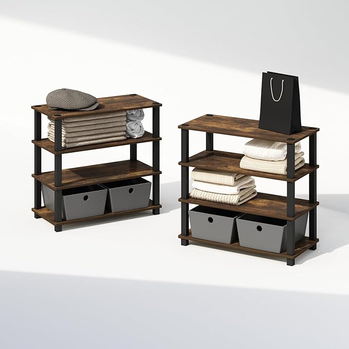 Furinno Turn-S-Tube 4-Tier Multipurpose Standing Shelves, Amber Pine/Black - Image 5