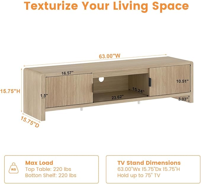 FATORRI TV Stand for TVs up to 75/65/55 Inch, Wood Entertainment Center - Image 3