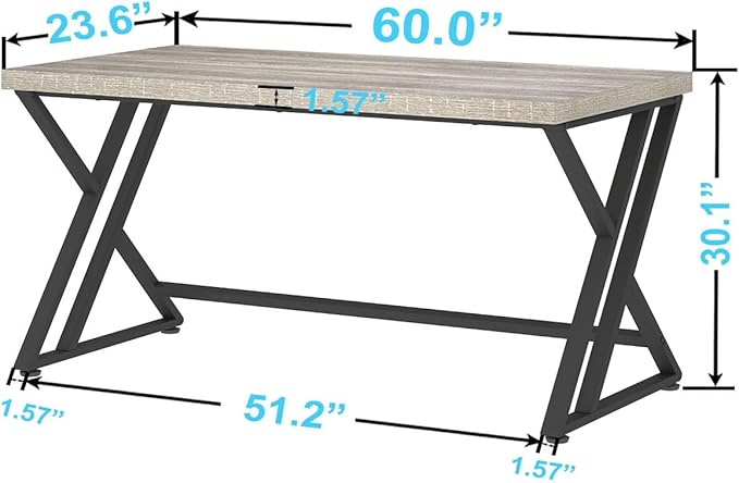 LVB Large Home Office Desk, Long Industrial Computer Desk, Metal Wood Writing - Image 2