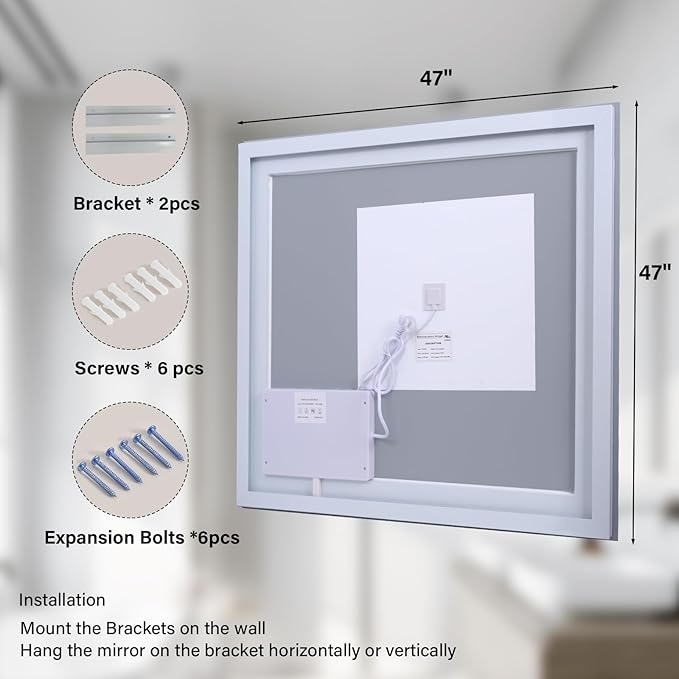 47"x 47" LED Bathroom Mirror, Backlit + Front Lit, LED Bathroom Mirror - Image 3