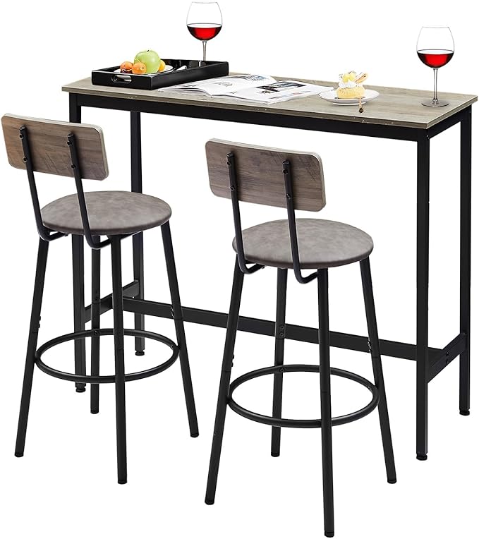 Tatub Bar Table with Stools Set of 2, Industrial 3 Piece Counter Height Small by Tatub