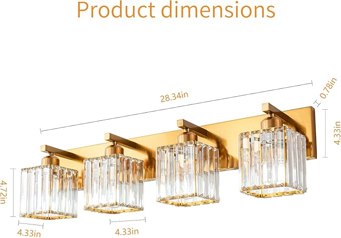 Modern Vanity Light 4-Lights Modern Gold Brushed Brass Finish Crystal Wall - Image 5