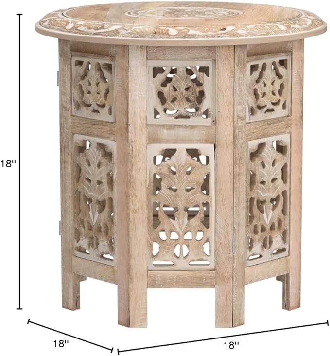 The Wooden Town Carved Wood Round End Table – 18" Accent Side Table - Image 3