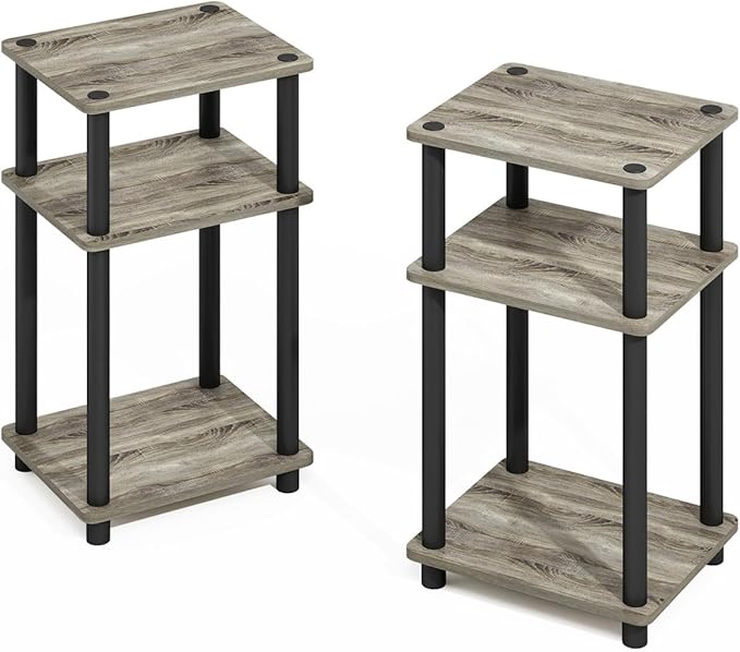 Furinno Turn-N-Tube Easy Assembly Stackable Standing Shelf, French Oak/Black by Furinno-FitsYourSpaceFitsYourBudget