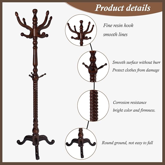 Wooden Coat Rack Freestanding, Vintage Coat Racks - Image 2