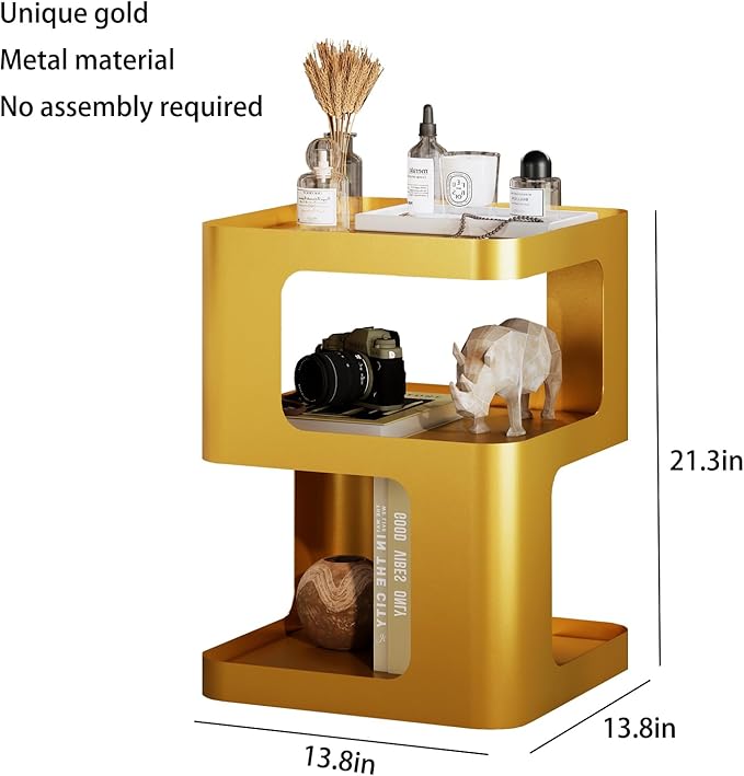 Gold Side Table, Modern end Table, Unique nightstand, Bedside Tables, Metal - Image 3